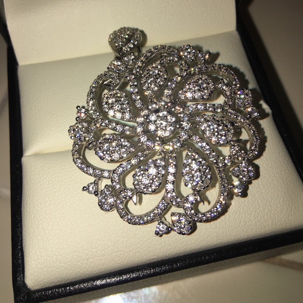 platinum Plated diamond pin brooch and Locket